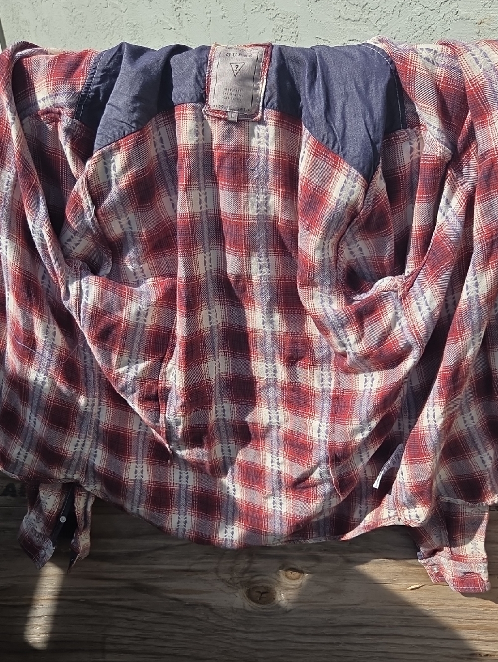Guess Red and Navy Plaid Shirt